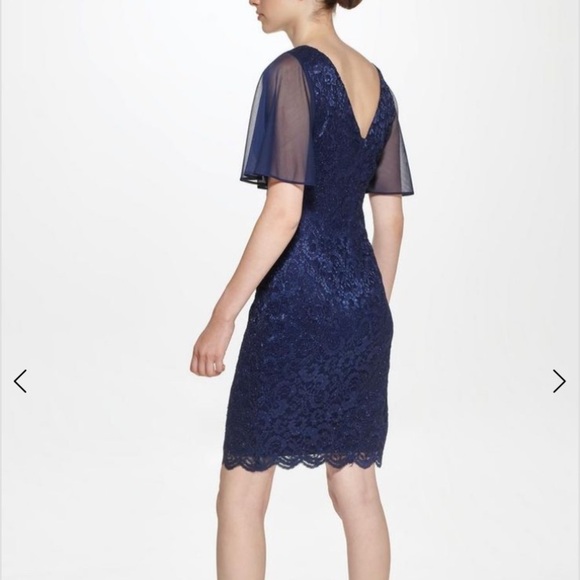 NWOT JESSICA HOWARD BOAT NECK SHORT FLUTTER SLEEVE FLORAL LACE IN PERIWINKLE - Picture 1 of 10